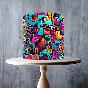 Design artistico astratto audace con graffiti, decorazione per torta commestibile avvolgente senza soluzione di continuità, foglio di GLASSA, carta WAFER, involucro per torta, stampe commestibili, festa di compleanno
