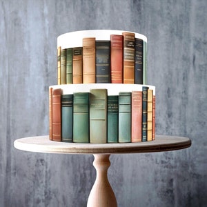 Vintage Bücherregal Design, Buchrücken Kuchen, Bücher Band Bordüre essbare Topper, Zuckerguss Blatt, WAFER Karte, Cake Wrap, essbare Drucke