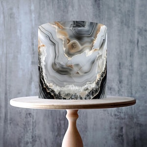 Motif géode enveloppant comestible gris, blanc et noir pour gâteau, feuille de glaçage, carte de gaufrette, emballage de gâteau, impressions comestibles