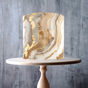 Decorazione per torta commestibile con motivo in marmo beige, bianco e oro, foglio di GLASSA, carta WAFER, involucro per torta, stampe commestibili