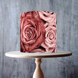 Decorazione per torta commestibile con rose color ruggine e rosa, per matrimoni, anniversari, foglio di GLASSA, carta WAFER, involucro per torta, stampe commestibili