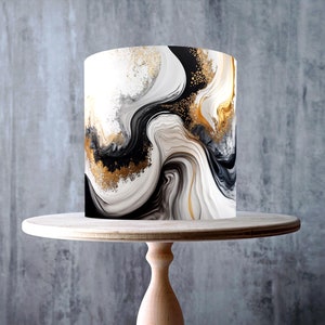 Enveloppe comestible enveloppante en marbre noir, blanc et doré pour gâteau, feuille de glaçage, carte WAFER, emballage de gâteau, impressions comestibles