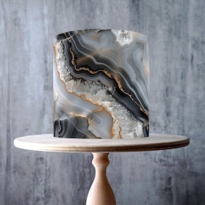 Enveloppe comestible motif marbre noir et gris inspiré des géodes, décoration de gâteau, feuille de glaçage, carte WAFER, emballage de gâteau, impressions comestibles