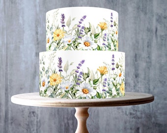 Wild Meadow Flowers Watercolour floral seamless cake ribbon border edible topper, ICING sheet, WAFER card, Cake Wrap, Edible Prints
