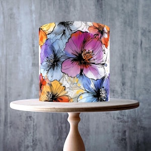 Grande design de flor de tinta alcoólica, colorido, sem costura, floral envolvente, topper de bolo comestível, folha de glacê, cartão de wafer, envoltório de bolo, impressões comestíveis