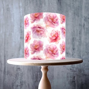 Decorazione per torta commestibile con motivo floreale senza soluzione di continuità e peonie rosa tenui astratte, foglio di GLASSA, carta WAFER, involucro per torta, stampe commestibili