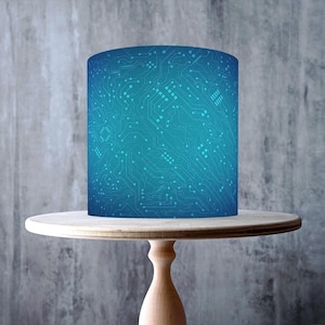Blue gradient Circuit board, Motherboard, PCB electronic design edible wrap around cake topper, ICING sheet, WAFER card, Cake Wrap, Prints