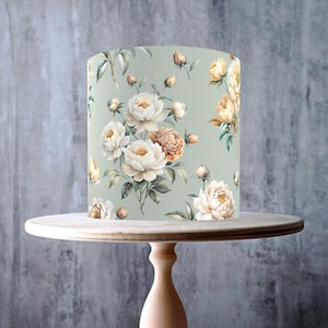 Creme und Blush Pfingstrosen Nahtloses Aquarell Blumenmuster essbar wickeln Kuchen Topper, I CING Blatt, WAFER Karte, Cake Wrap, essbare Drucke