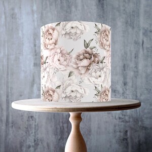 Vintage Light Pink Peony Edible Cake Topper – Floral Design Wrap - ICING or WAFER