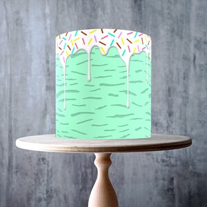 Pistachio Mint Ice Cream Edible Cake Topper – Drip Waffle Effect Wrap - ICING or WAFER