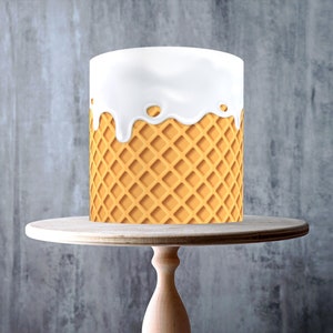 White Ice Cream Drip Waffle Edible Cake Topper – Seamless Dessert Wrap - ICING or WAFER