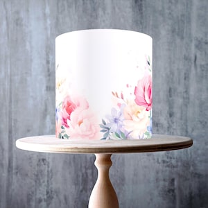 Blush Peony Watercolour Edible Cake Topper – Pink Cream Floral Wrap - ICING or WAFER
