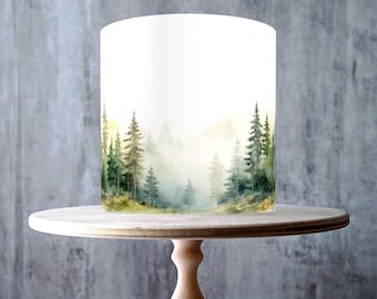 Forest Mist Watercolour Edible Cake Topper – Woodland Tree Wrap - ICING or WAFER