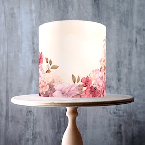 Blush Floral Watercolour Edible Cake Topper – Romantic Flower Border Wrap - ICING or WAFER