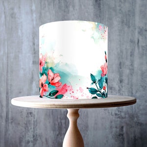Summer Meadow Edible Cake Topper – Pastel Pink Teal Watercolour Floral Wrap - ICING or WAFER