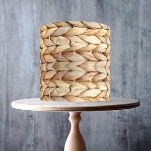 Motif rustique de style rotin tissé, texture de panier réaliste enveloppant le dessus du gâteau, feuille de glaçage, carte de gaufrette, impressions comestibles d'emballage de gâteau