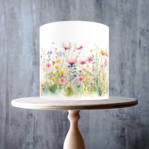 Pastel Meadow Edible Cake Topper – Watercolour Summer Wildflower Wrap - ICING or WAFER