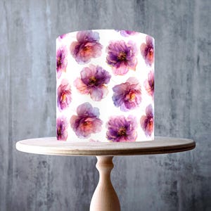 Decorazione per torta commestibile con motivo floreale senza soluzione di continuità, motivo astratto con peonie rosa e viola, foglio di GLASSA, carta WAFER, involucro per torta, stampe commestibili