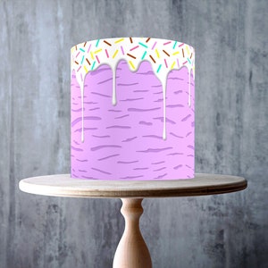 Grape Ice Cream Edible Cake Topper – Pastel Waffle Drip Effect Wrap - ICING or WAFER