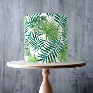 Tropical Monstera Edible Cake Topper – Green Palm Leaves Wrap - ICING or WAFER