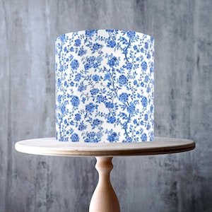 Blue Chinoiserie Floral Edible Cake Topper – Seamless Vintage Botanical Wrap - ICING or WAFER