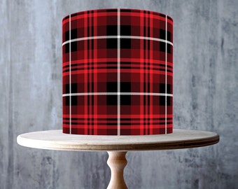 Red Black Tartan Edible Cake Topper – Seamless Scottish Plaid Pattern Wrap - ICING or WAFER