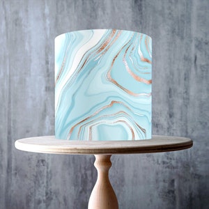 Light Turquoise Copper Edible Cake Topper – blue Marble Pattern Wrap - ICING or WAFER