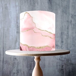 Pale Pink Agate Edible Cake Topper – Gold Effect Marble Wrap - ICING or WAFER