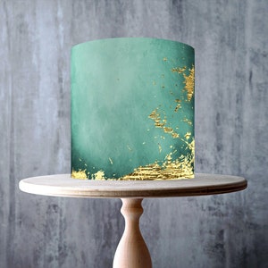 Green Gold Effect Edible Cake Topper – Luxury Brush Texture Wrap - ICING or WAFER