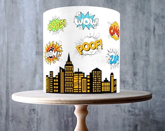 Comic Speech Bubbles Edible Cake Toppers – Superhero Skyline Cartoon Clouds Cut-Outs - ICING or WAFER