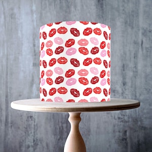 Lipstick Marks Edible Cake Topper – Seamless Valentine’s Kiss Pattern Wrap - ICING or WAFER