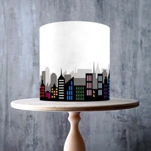 Superhero City Skyline Edible Cake Toppers – 3D Effect Birthday Design - ICING or WAFER