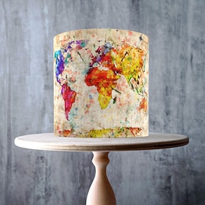 Vintage World Map Edible Cake Topper – Watercolour Colourful Travel Design Wrap - ICING or WAFER