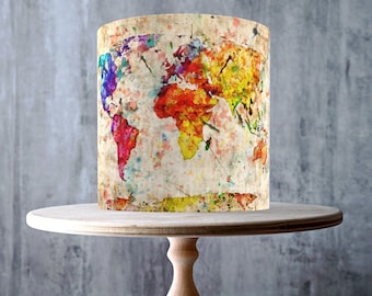 Vintage World Map Edible Cake Topper – Watercolour Colourful Travel Design Wrap - ICING or WAFER
