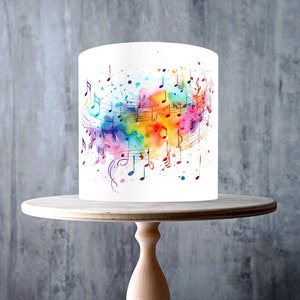 Watercolour Music Edible Cake Topper – Colourful Musical Notes Wrap - ICING or WAFER