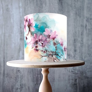 Adorno comestible para tartas con flores rosas – Pintura floral en acuarela – Glaseado o oblea