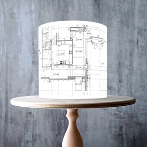 Architectural Technical Drawing Edible Cake Topper – Black on White Blueprint Wrap - ICING or WAFER