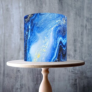 Royal Blue Edible Cake Topper – Elegant Marble Pattern Wrap - ICING or WAFER
