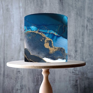Blue Agate Edible Cake Topper – Elegant Gold Effect Marble Wrap - ICING or WAFER