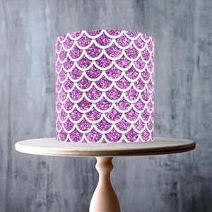 Pink Glitter Mermaid Scale Edible Cake Topper – Sparkle Effect Pattern Wrap - ICING or WAFER