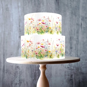 Pastel Meadow Edible Cake Ribbon – Seamless Watercolour Wildflower Border Wrap - ICING or WAFER
