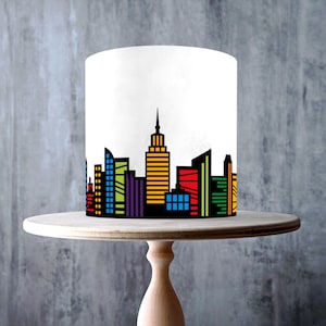 Superhero City Skyline Edible Cake Toppers – Colourful Birthday Design Wrap - ICING or WAFER