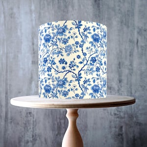 Blue Chinoiserie Floral Edible Cake Topper – Seamless Vintage Botanical Wrap - ICING or WAFER