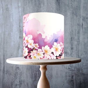Sakura Cherry Blossom Edible Cake Topper – Watercolour Floral Design Wrap - ICING or WAFER