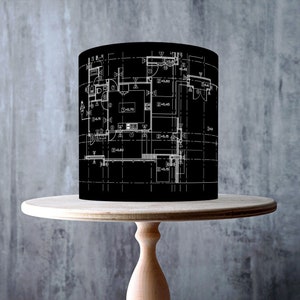 Architect Plan Drawing Edible Cake Topper – Black Blueprint Design Wrap - ICING or WAFER