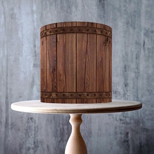 Tonneau de whisky en bois marron foncé, motif de tonneau en bois de vin enveloppant une décoration comestible, feuille de glaçage, carte gaufrette, emballage de gâteau, impressions comestibles