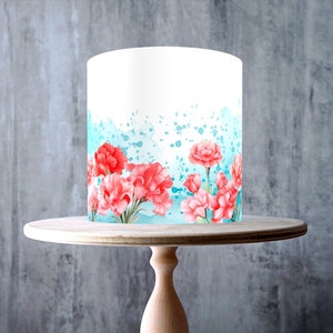Carnation Spring Meadow Edible Cake Topper – Watercolour Splash Red Floral Wrap - ICING or WAFER