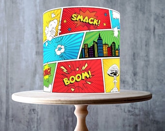Superhero Comic Page Edible Cake Topper – Vintage Pop Art Design Wrap - ICING or WAFER