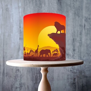 Safari Red Sunset Edible Cake Topper – Lion on the Rock Wildlife Wrap - ICING or WAFER