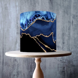 Dark Navy Agate Edible Cake Topper – Gold Geode Marble Effect Wrap - ICING or WAFER
